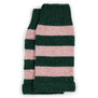 Pink and green striped fingerless gloves